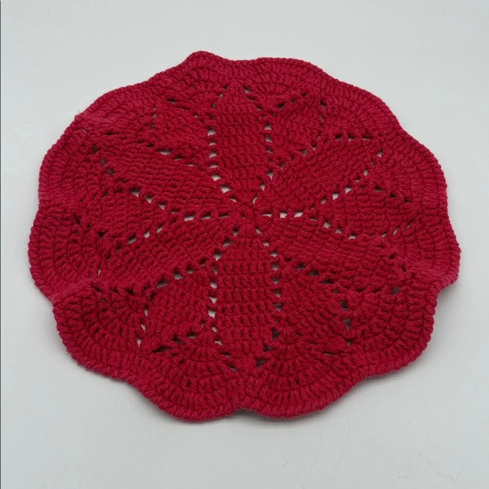 Lot of 4 Red Orange Crochet Round Different Sized Doilies